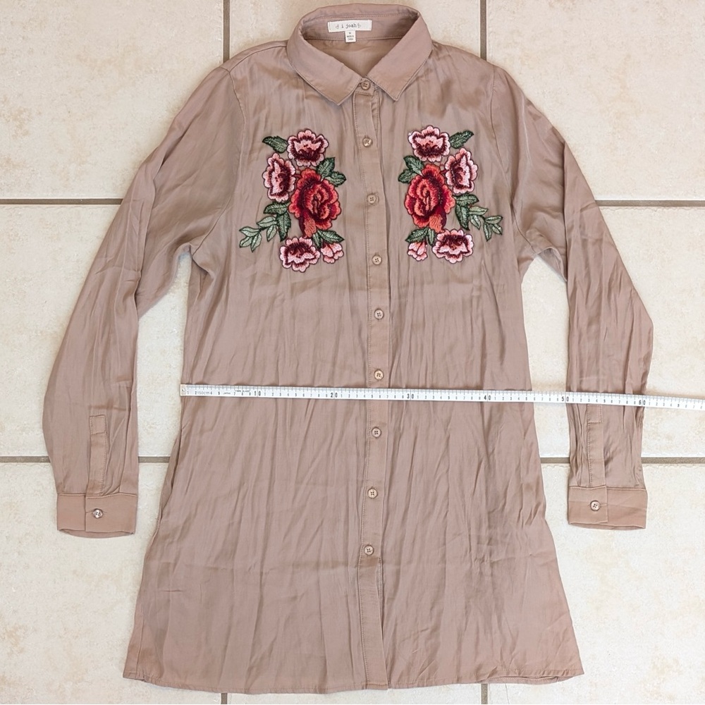 Size M I Joah Tan Embroidered Floral Rose Collared Shirt Dress Bohemian Western - Picture 8 of 16